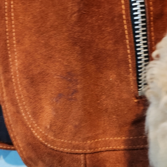 Vtg Burnt Orange Suede Penny Lane Jacket Groovy 70s Leather Western Coat 13 14 L - Picture 6 of 16